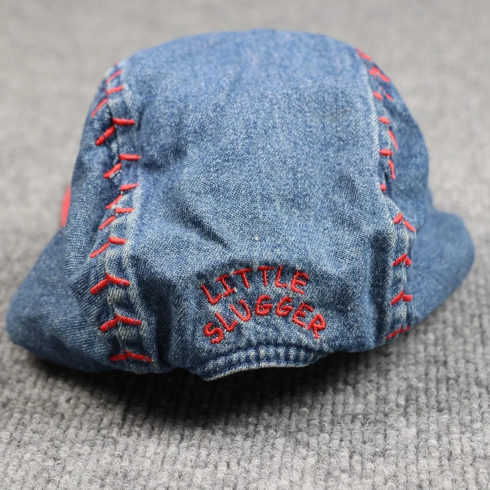 Little Slugger Hat‎ Cap Fitted Kids Toddler 2-4 Yrs Blue Denim Red Trim Baseball
